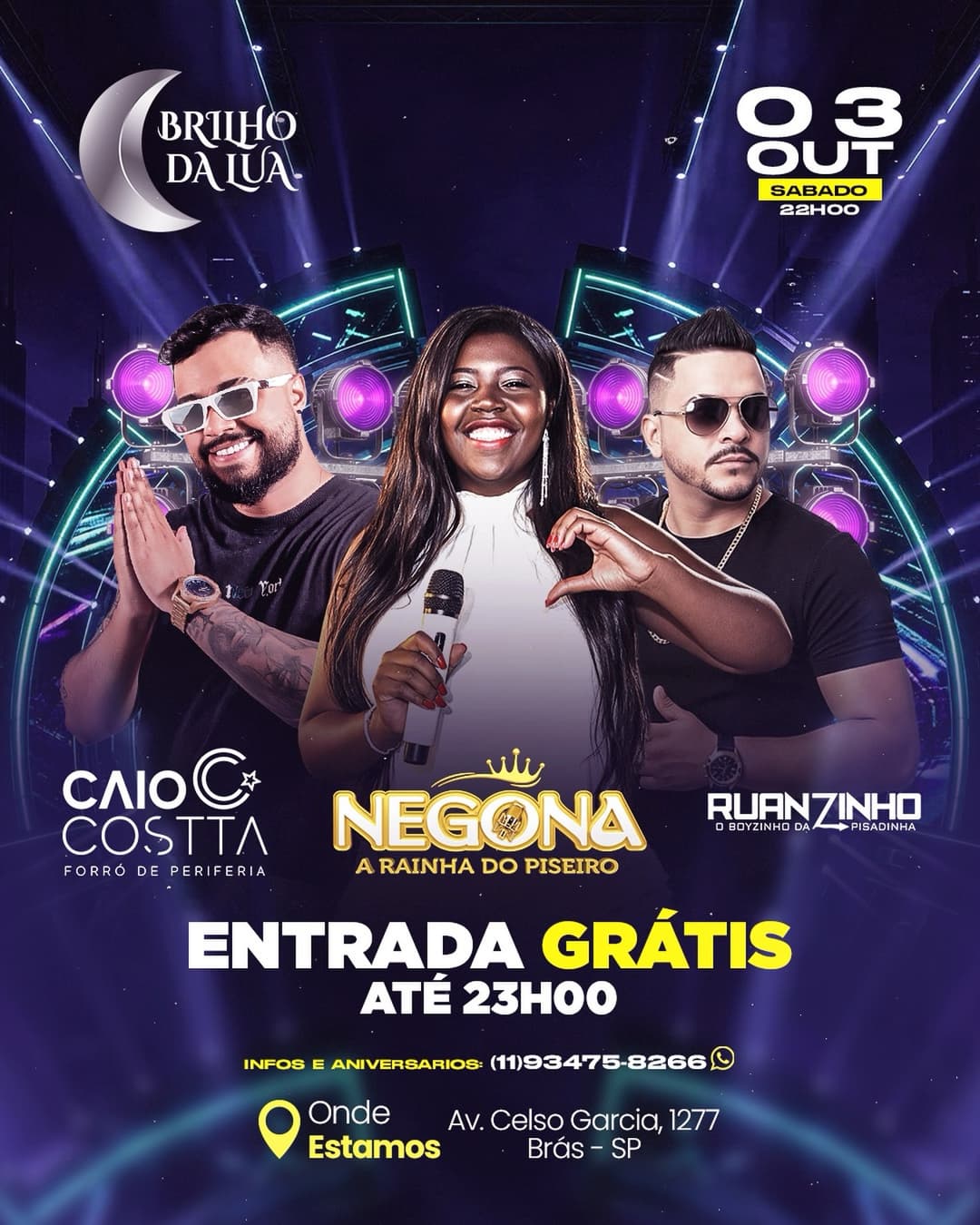 Flyer de Negona, Caio Costa e Ruanzinho Pires
