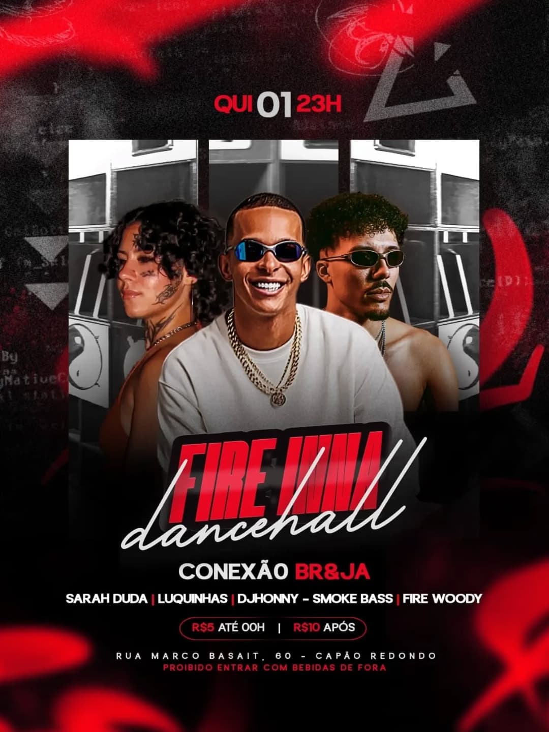 Flyer de Conexão Brasil e Jamaica S.S e mais 5 artistas