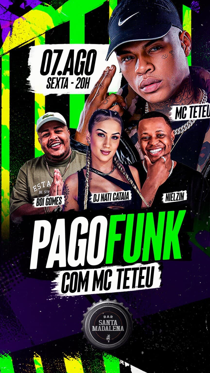 Flyer de Boi Gomes, DJ Nati Cataia, MC Teteu e Nielzin