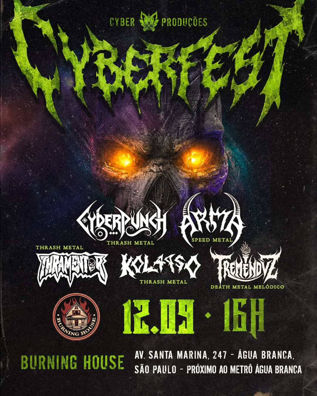 Flyer de Cyberpunch, Arma, Tremendvz, Kolapso e mais 2 artistas