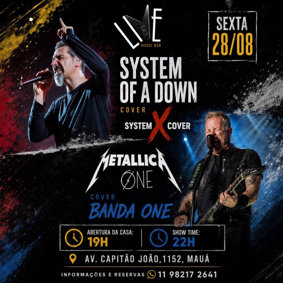 Flyer de System X Cover e Banda One