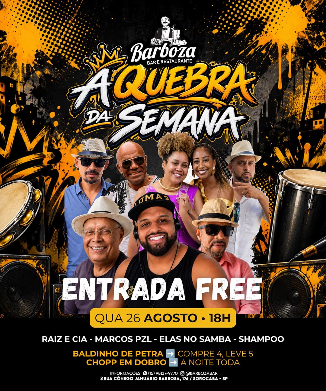 Flyer de Raiz e Cia, Marcos PZL, Elas no Samba e Shampoo