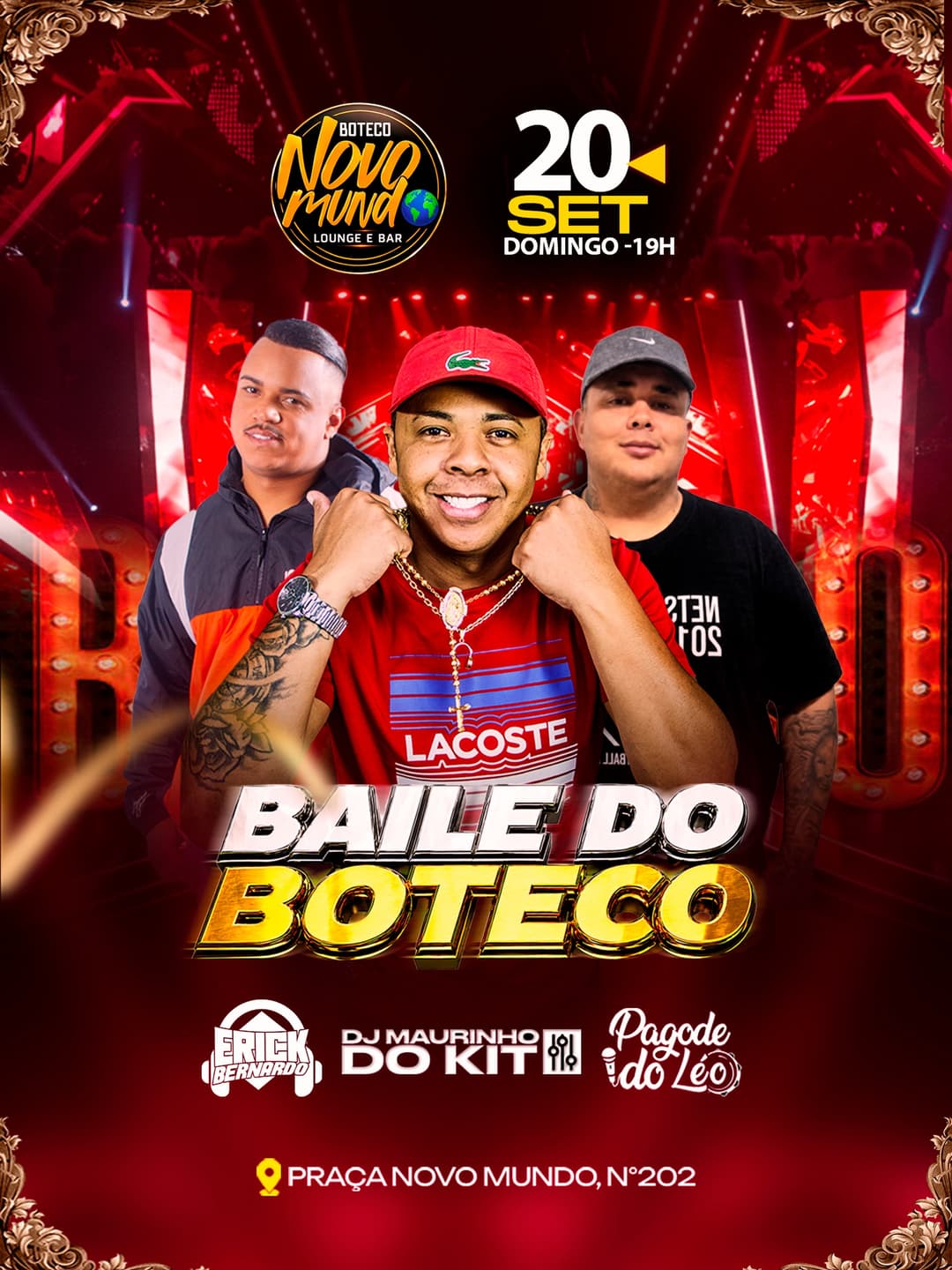 Flyer de Pagode do Leo, DJ Maurinho do Kit e DJ Erick Bernardo