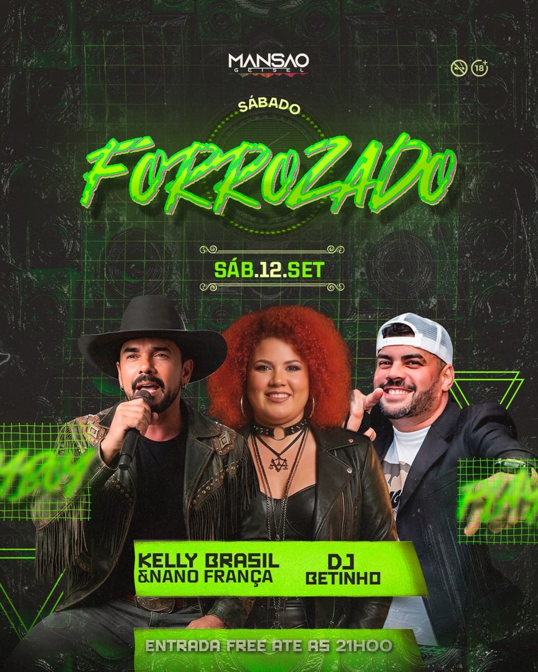 Flyer de Nano França, Kelly Brasil e Dj Betinho