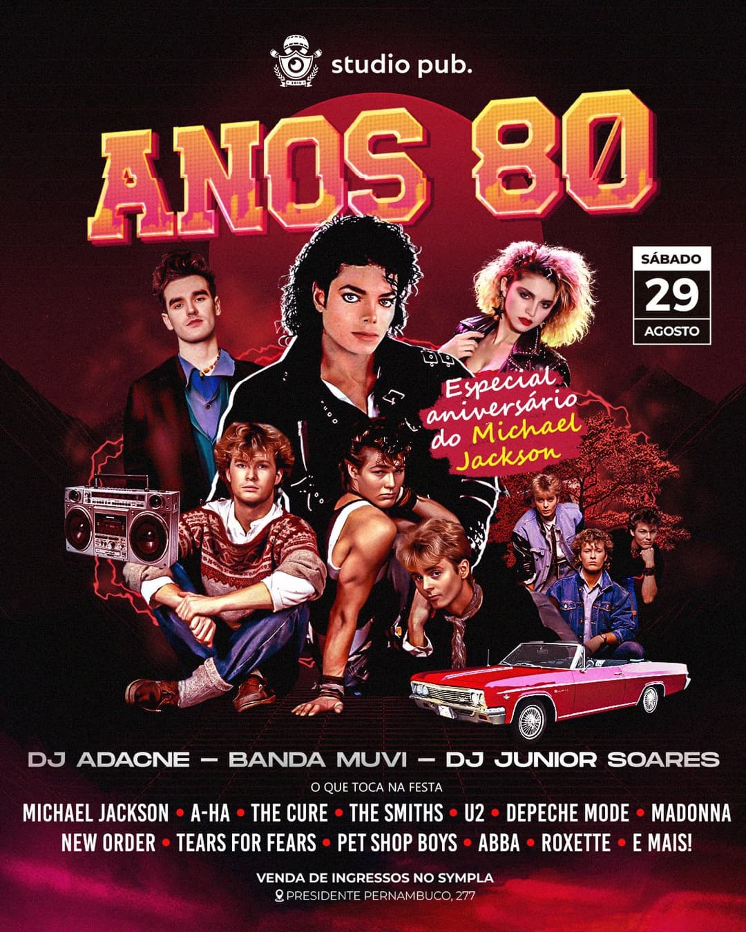 Flyer de DJ Junior Soares, Banda MUVI e DJ Adacne