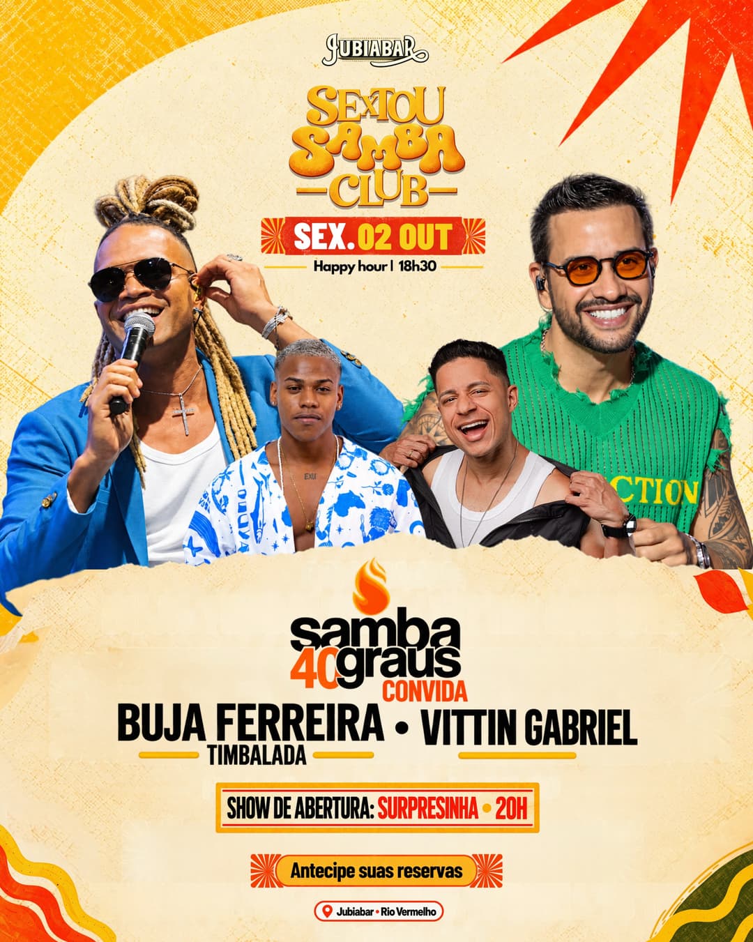 Flyer de Samba 40 Graus, Bujaferreira e mais 2 artistas