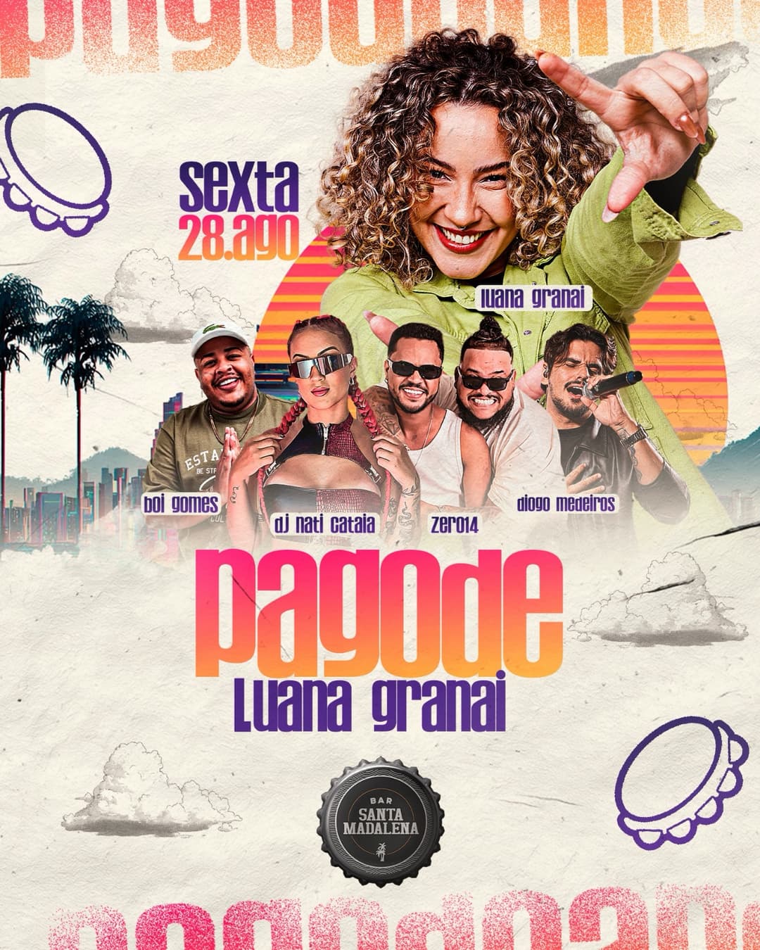Flyer de Boi Gomes, Zero 14, Luana Granaí e mais 2 artistas