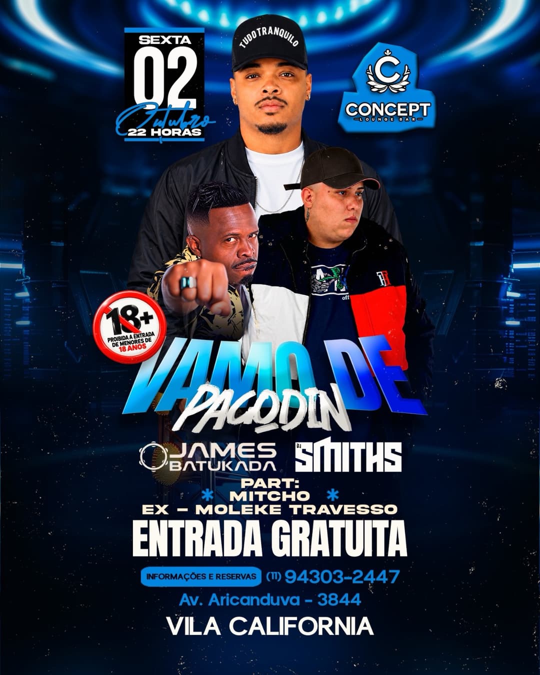 Flyer de James Batukada, Mitcho e Ex-Moleke Travesso