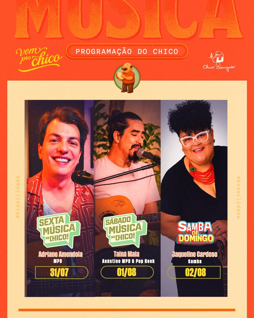 Flyer de Jaqueline Cardoso, Adriano Amendola e Tainá Maia