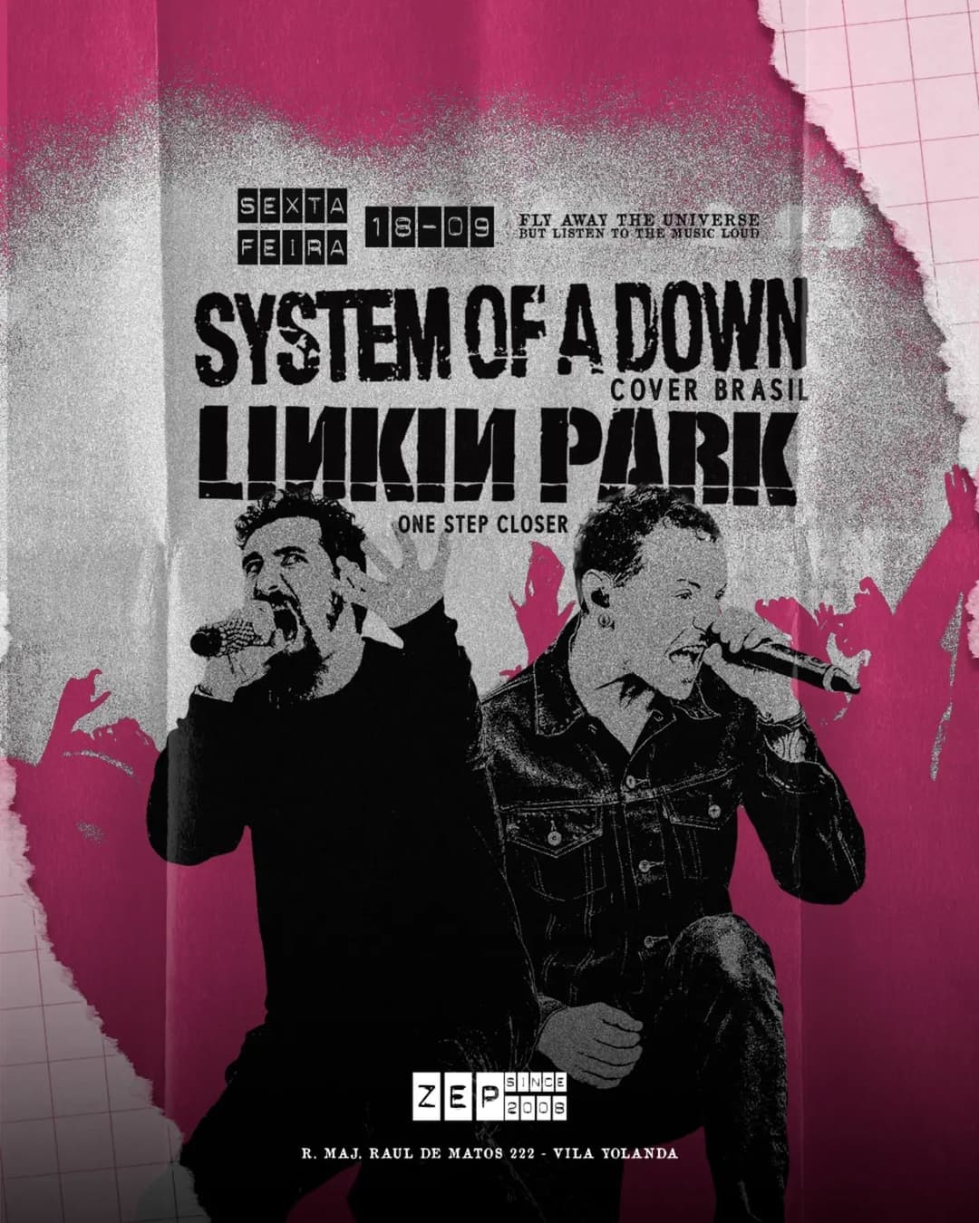 Flyer de System of a Down Cover Brasil e One Step Closer