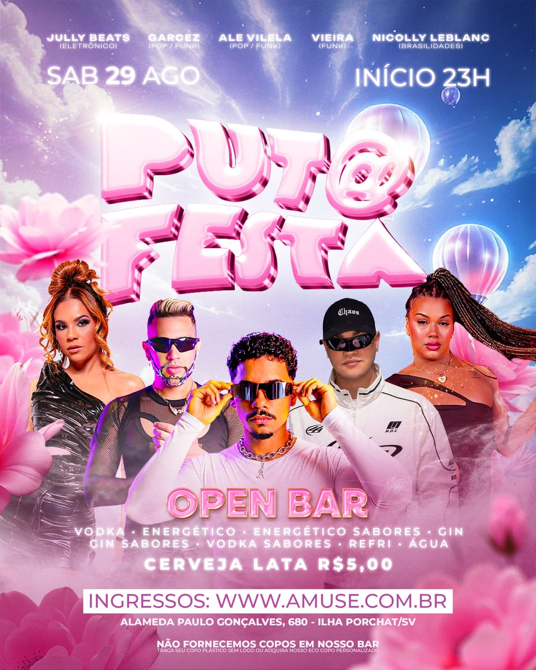 Flyer de Nicolly Freitas, July Beats, Garcez e mais 2 artistas