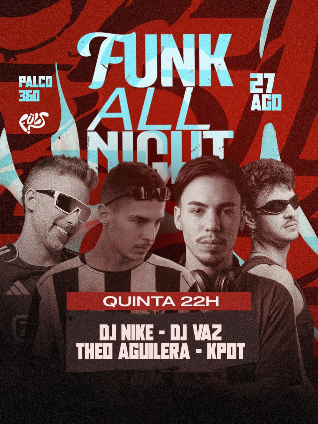 Flyer de Théo Aguilera, DJ NIKE, DJ Vaz e Kpot