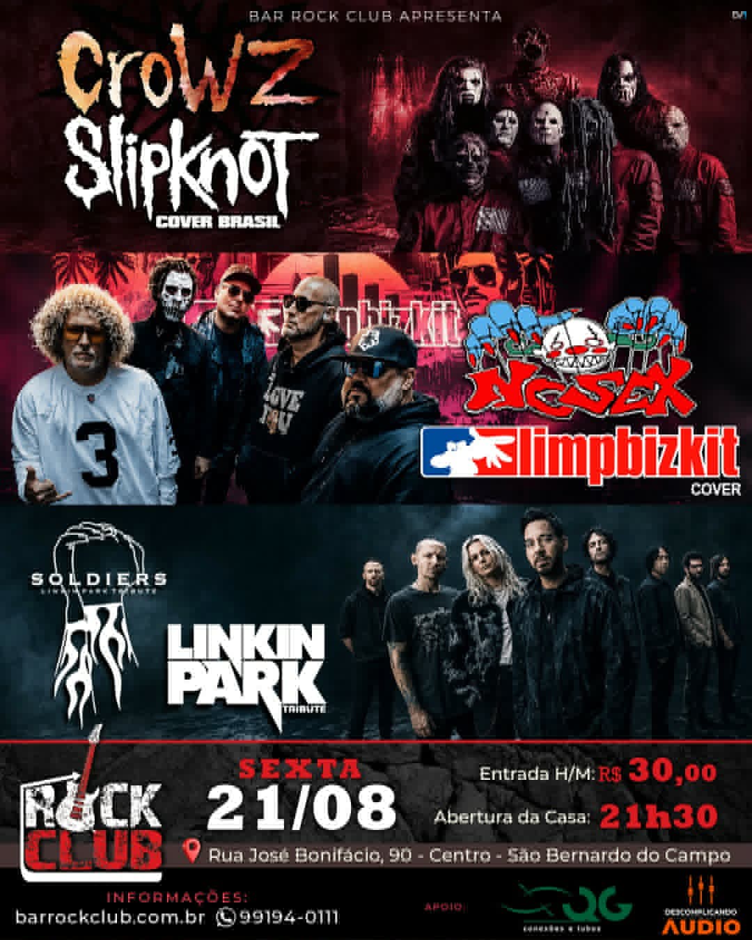 Flyer de Soldiers - Linkin Park Tribute, NoSex - Limpbizkit Cover e Crowz - Slipknot Cover Brasil