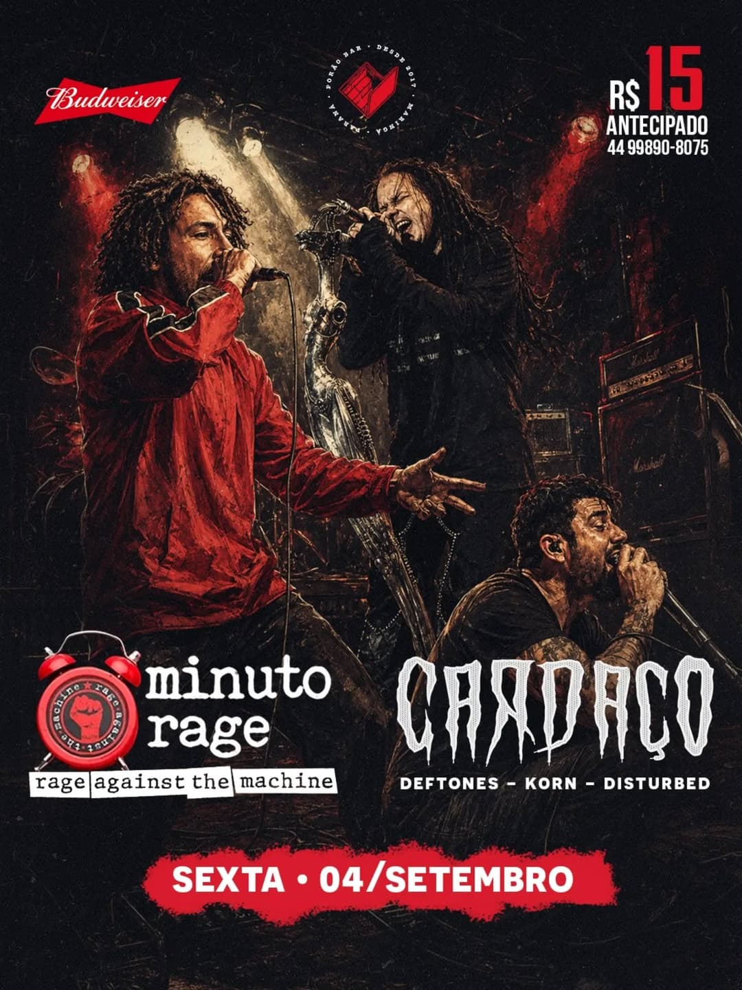 Flyer de Minuto Rage e Banda Cardaço