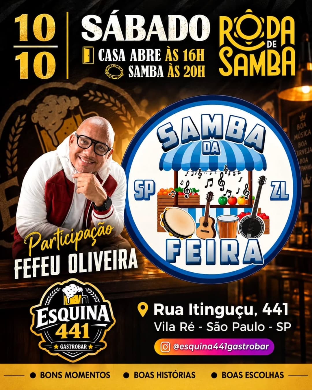 Flyer de Fefeu Oliveira, Samba da Feira ZL e mais 2 artistas
