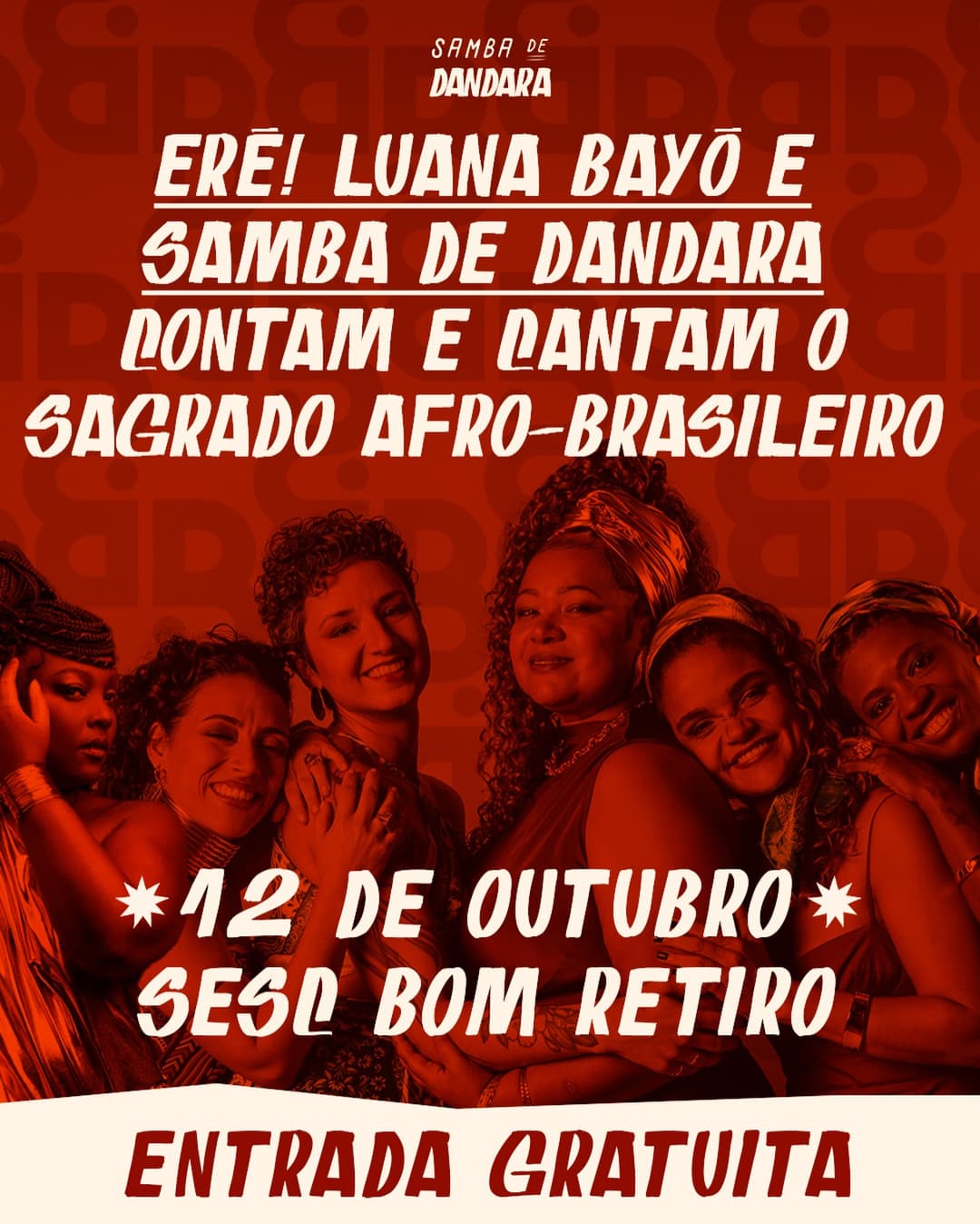 Flyer de Samba de Dandara, Luana Bayô e Erê
