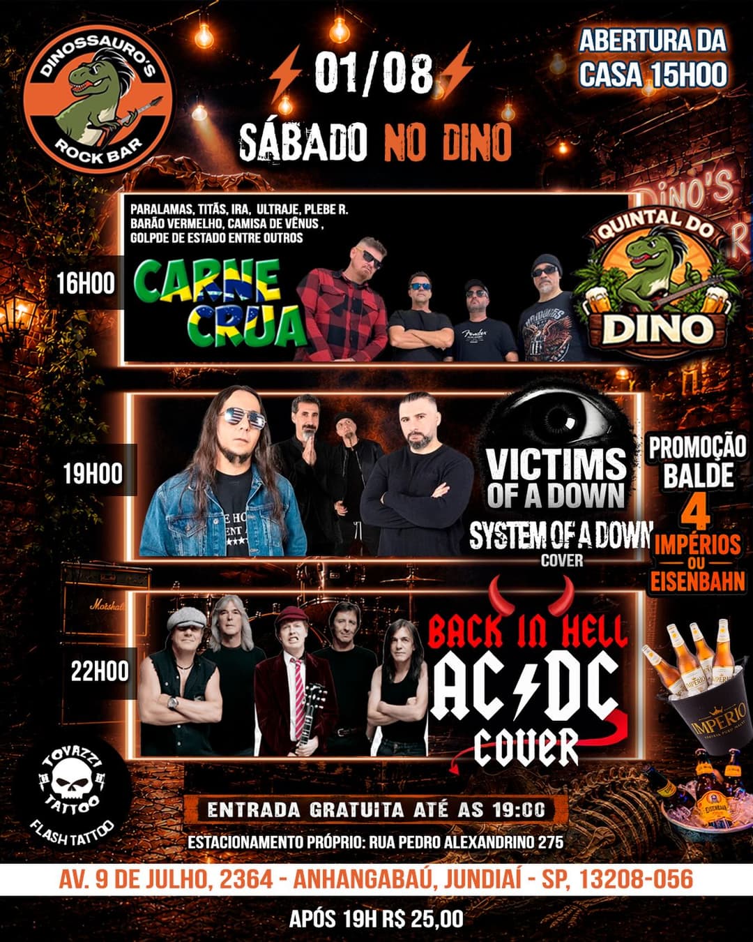 Flyer de Victims of a Down, Carne Crua e Back in Hell