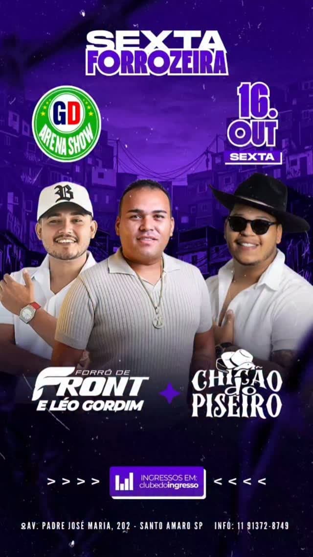 Flyer de Forró de Front, Léo Gordim e Chagão Piseiro