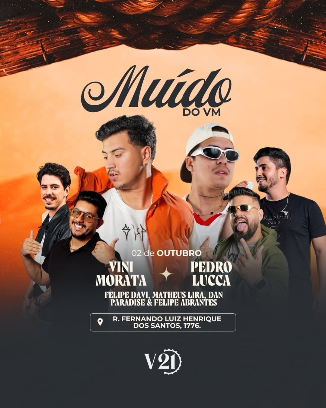 Flyer de Vini Morata, Pedro Luca, Felipe Davi e mais 3 artistas