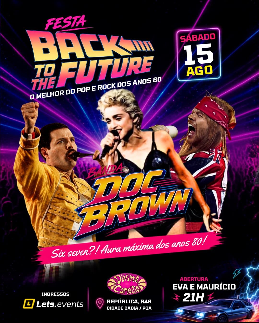 Flyer de Doc Brown e Eva e Mauricio