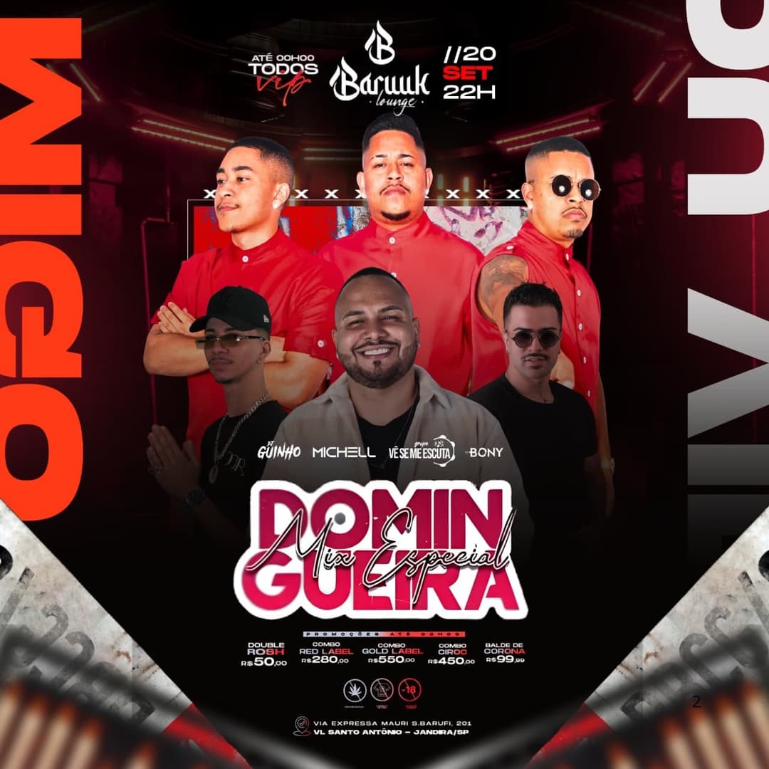 Flyer de Grupo Vê Se Me Escuta, Guinho e mais 3 artistas
