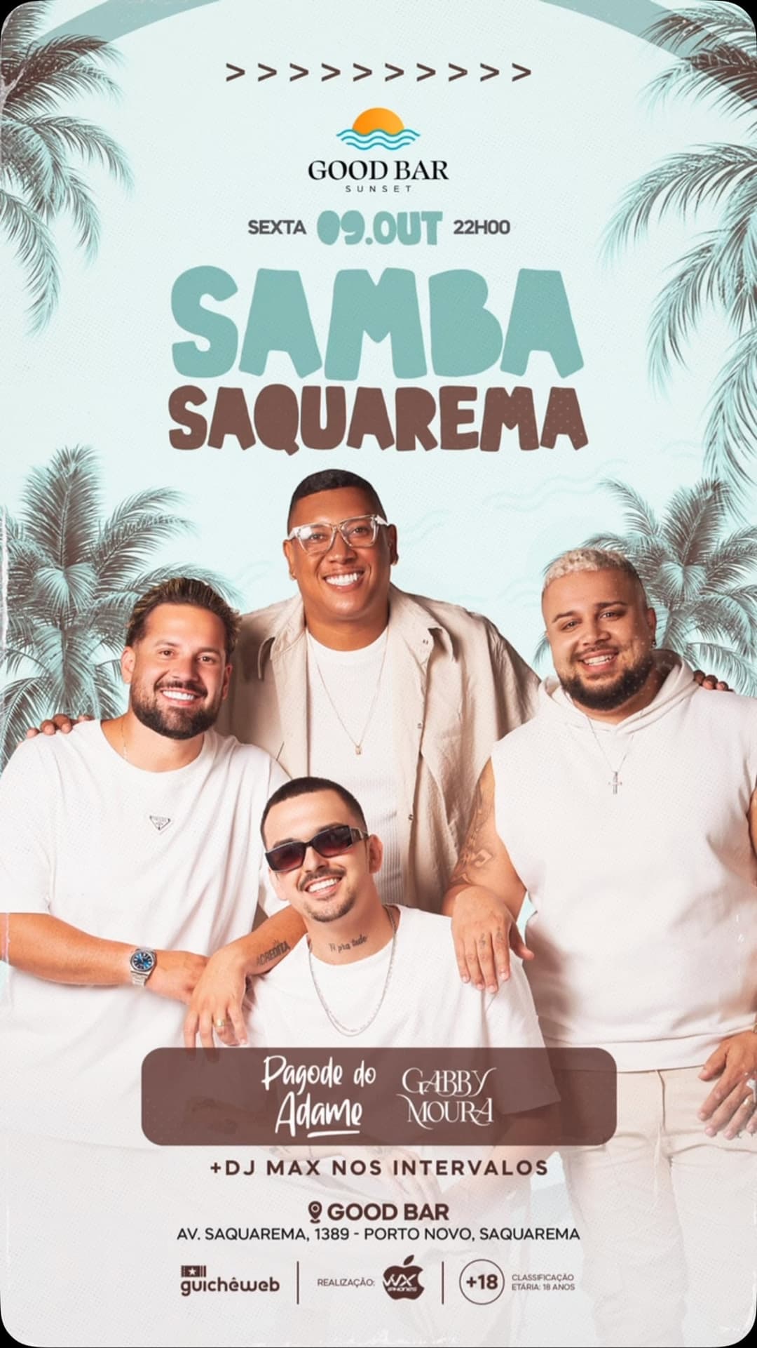 Flyer de DJ Max, Pagode do Adame e Cantor Gabby Moura