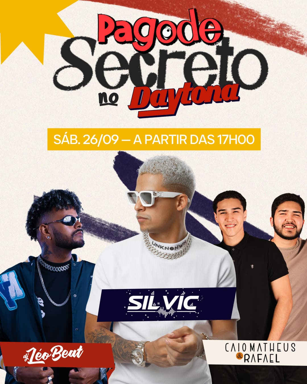Flyer de Silvic, DJ Léo Beat e Caio Matheus & Rafael