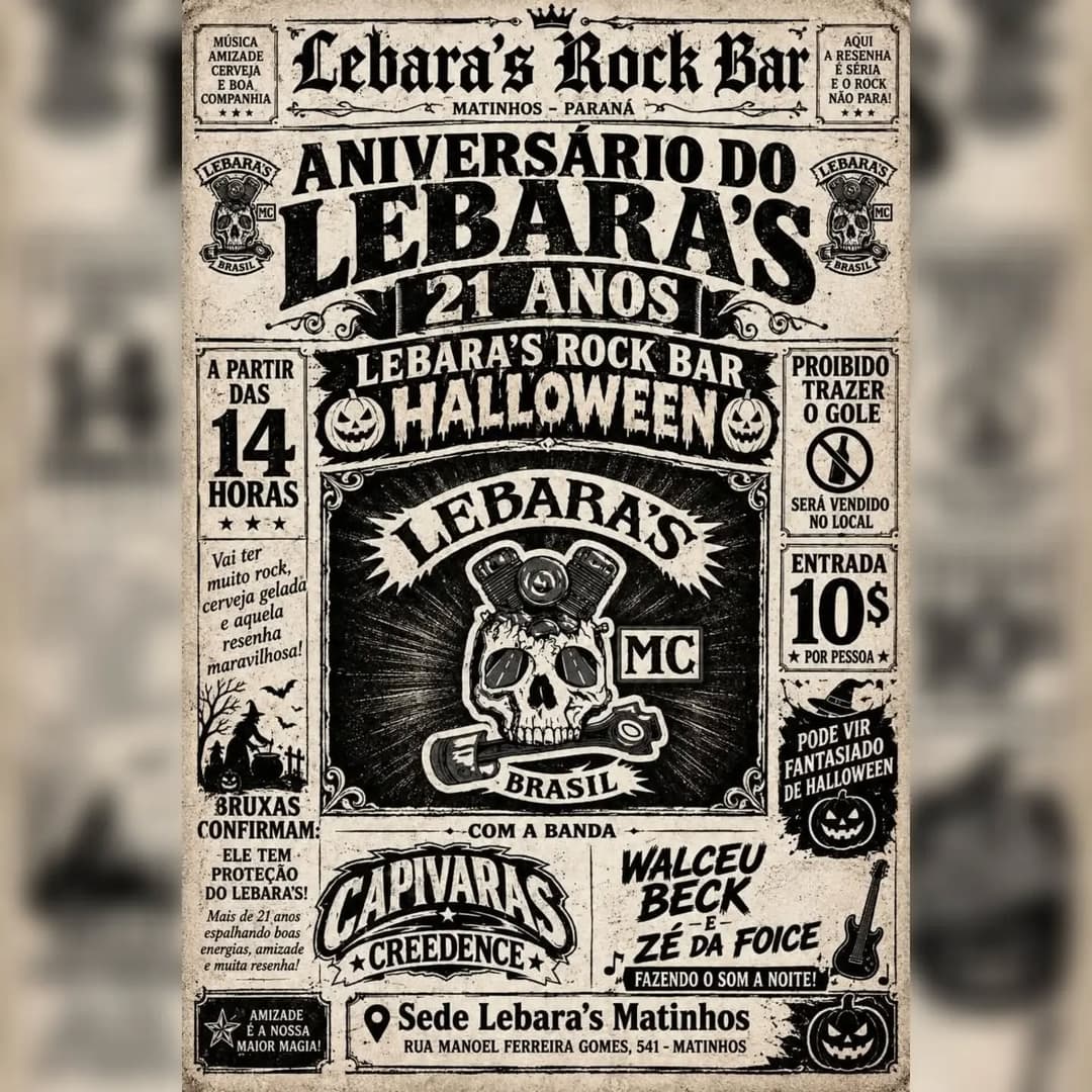 Flyer de Capivaras Creedence, Walceu Beck e Zé da Foice