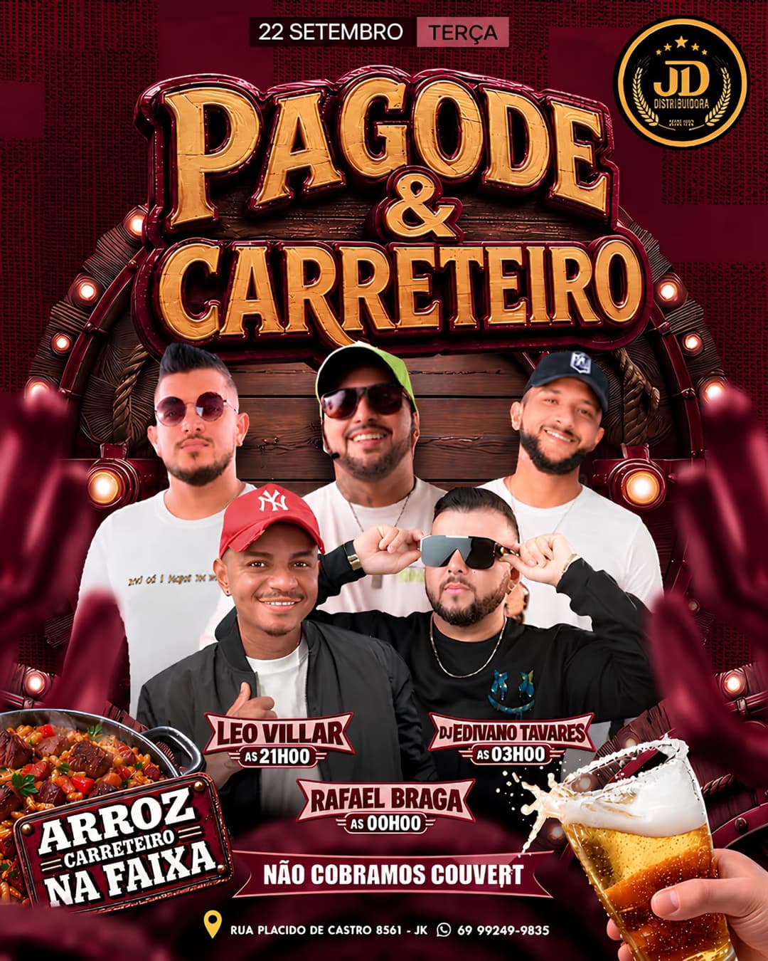 Flyer de Leo Villar, Rafael Braga e DJ Edivano Tavares