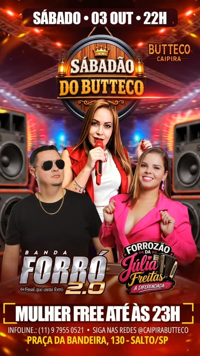 Flyer de Banda Forró 2.0 e Júlia Freitas
