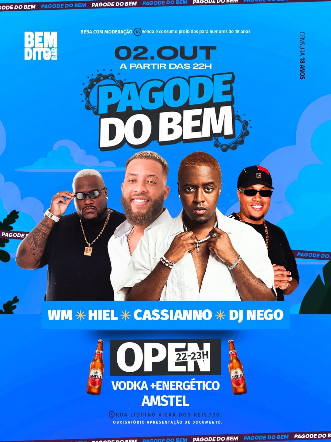 Flyer de Cassiano, Pagode do Bem, Hiel, WM e DJ Nego