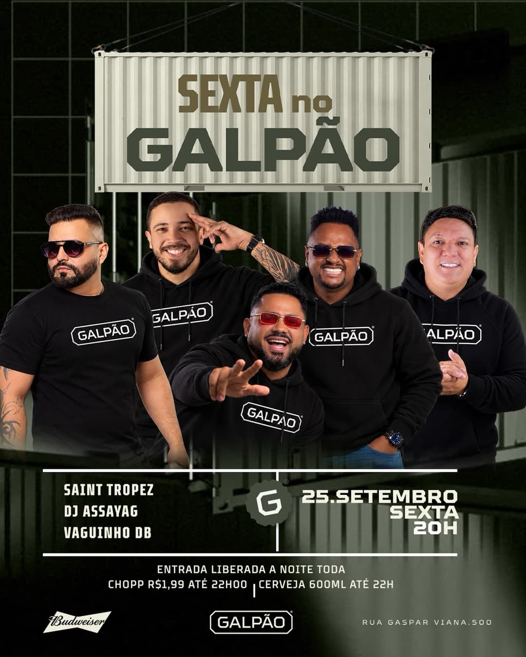 Flyer de Vaguinho DB, Grupo Saint Tropez e DJ Assayag