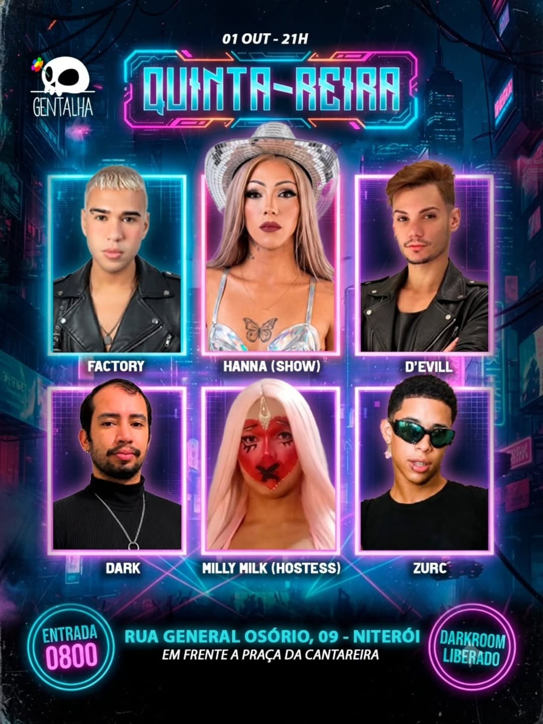 Flyer de Factory, D'e vill, Dark, Zurc e Hanna Drag