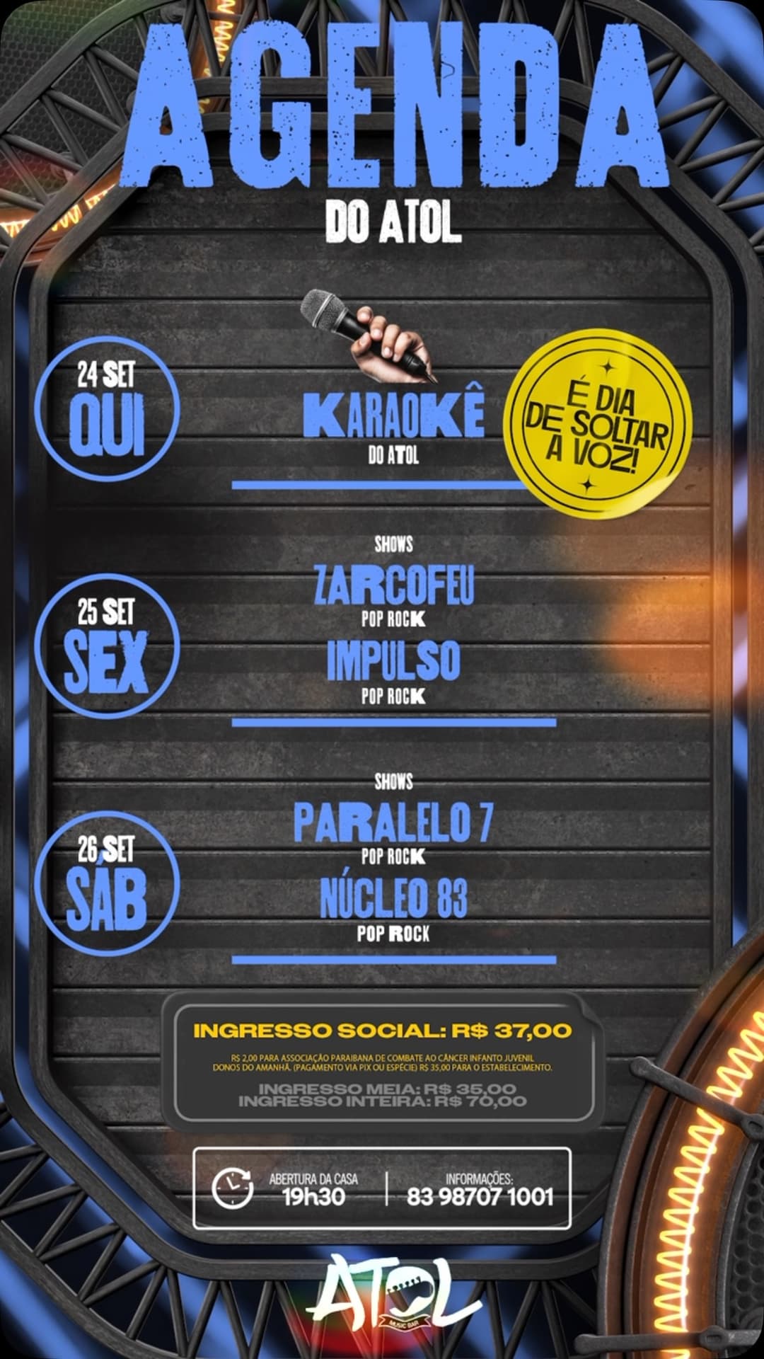 Flyer de Banda Impulso, ZARCOFEU, PARALELO 7 e Núcleo 83
