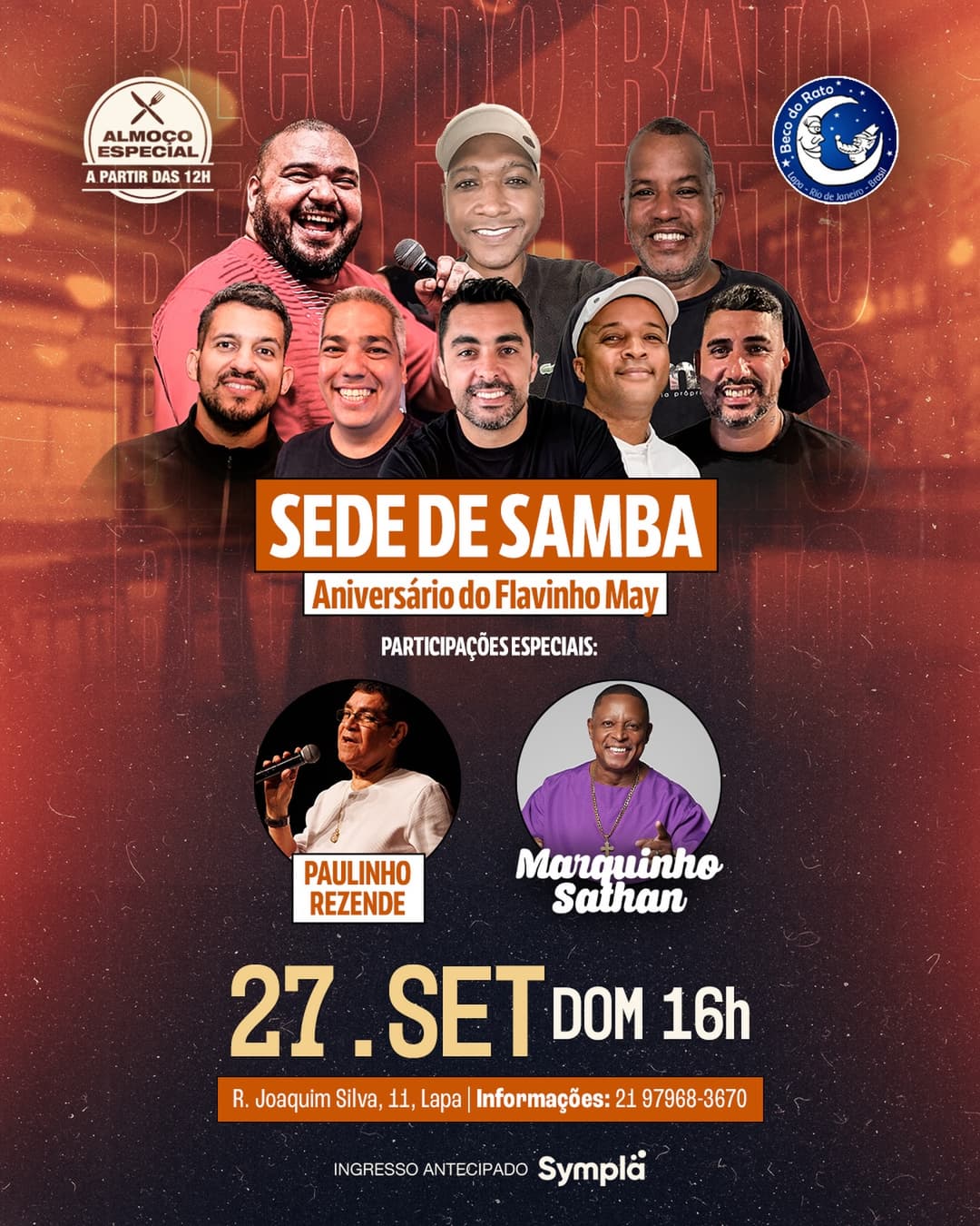 Flyer de Paulinho Rezende, Sede de Samba e Marquinho Sathan