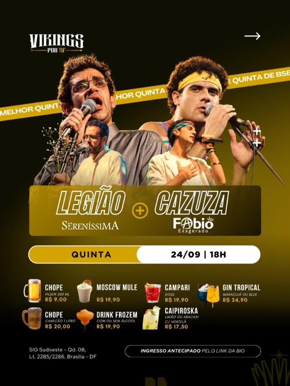 Flyer de Banda Sereníssima e Fabio Exagerado Cazuza Cover