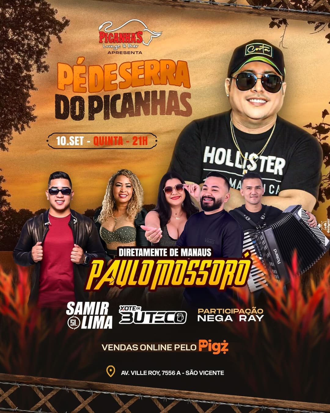 Flyer de Paulo Mossoró, Samir Lima, Xote de Buteco e Nega Ray