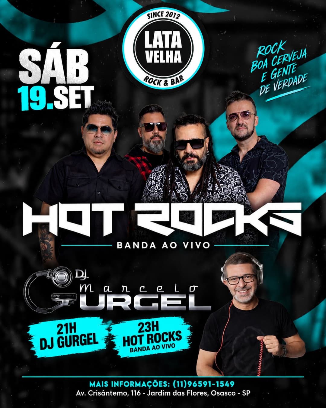 Flyer de Banda Hot Rocks e DJ Gurgel