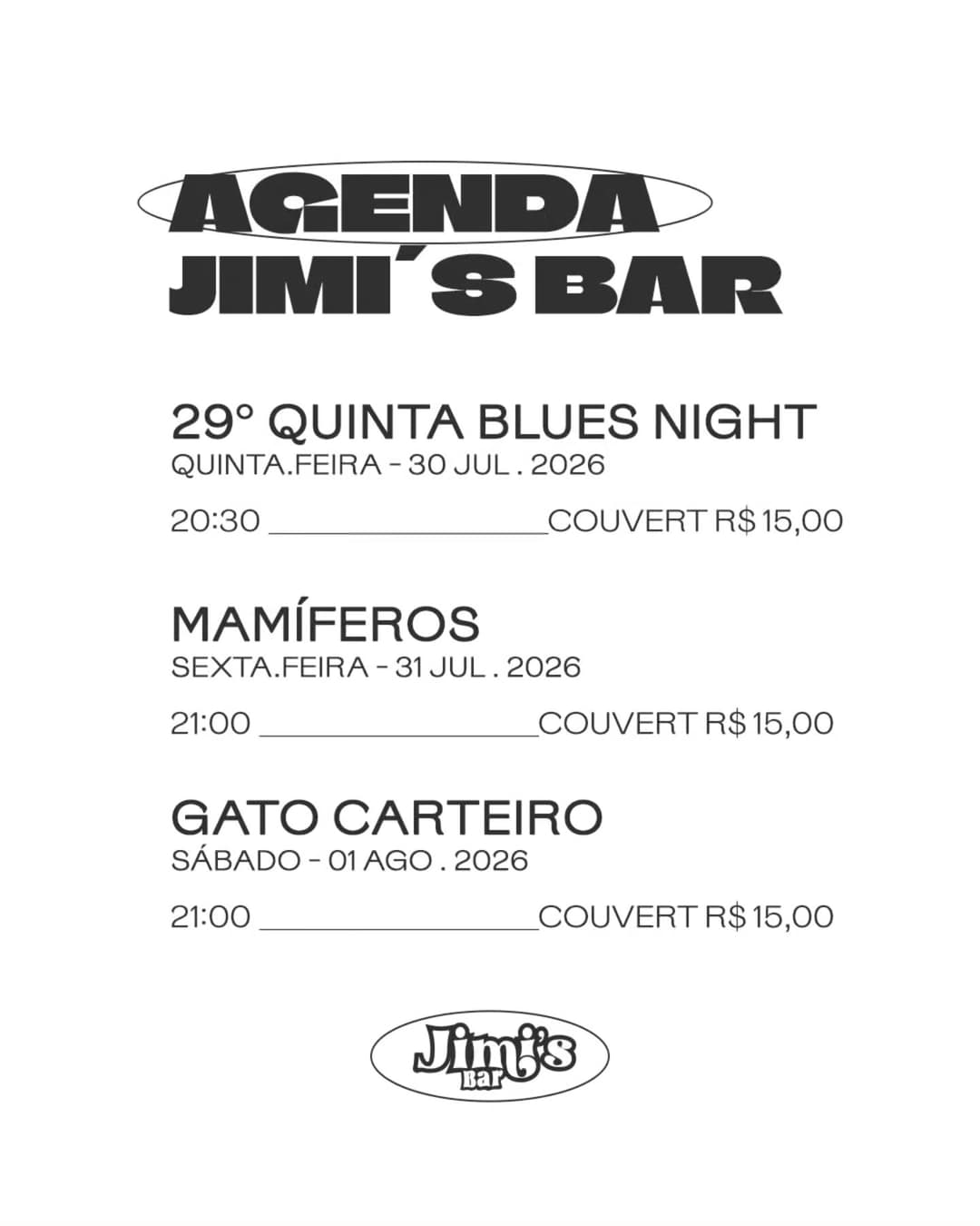 Flyer de Gato Carteiro, Quinta Blues Night e Mamíferos