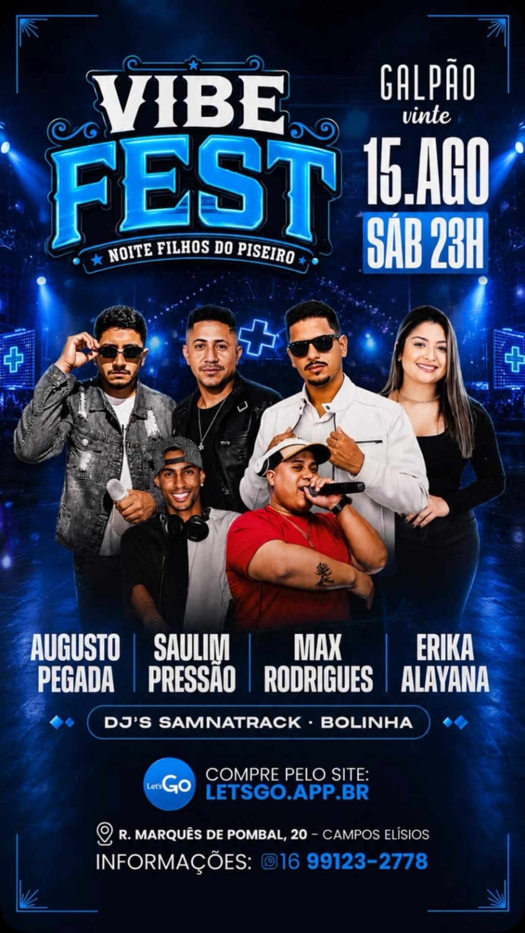 Flyer de Erika Alayana, Augusto Pegada, Saulim Pressão, Max Rodrigues e DJ's Samnatrack + Bolinha