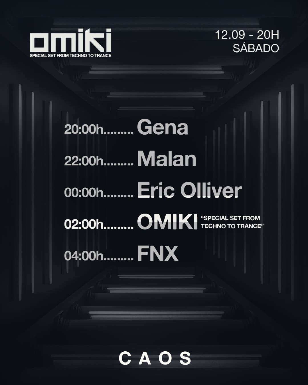 Flyer de GENA, MALAN, ERIC OLLIVER, Omiki e FNX