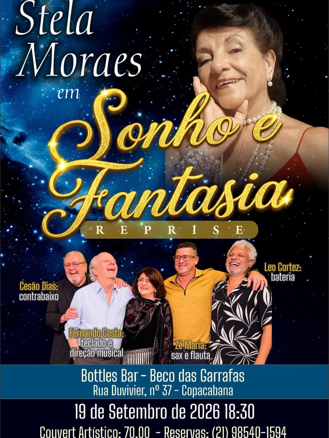 Flyer de Stela Moraes, Salvador César, Fernando Costa e Zé Maria