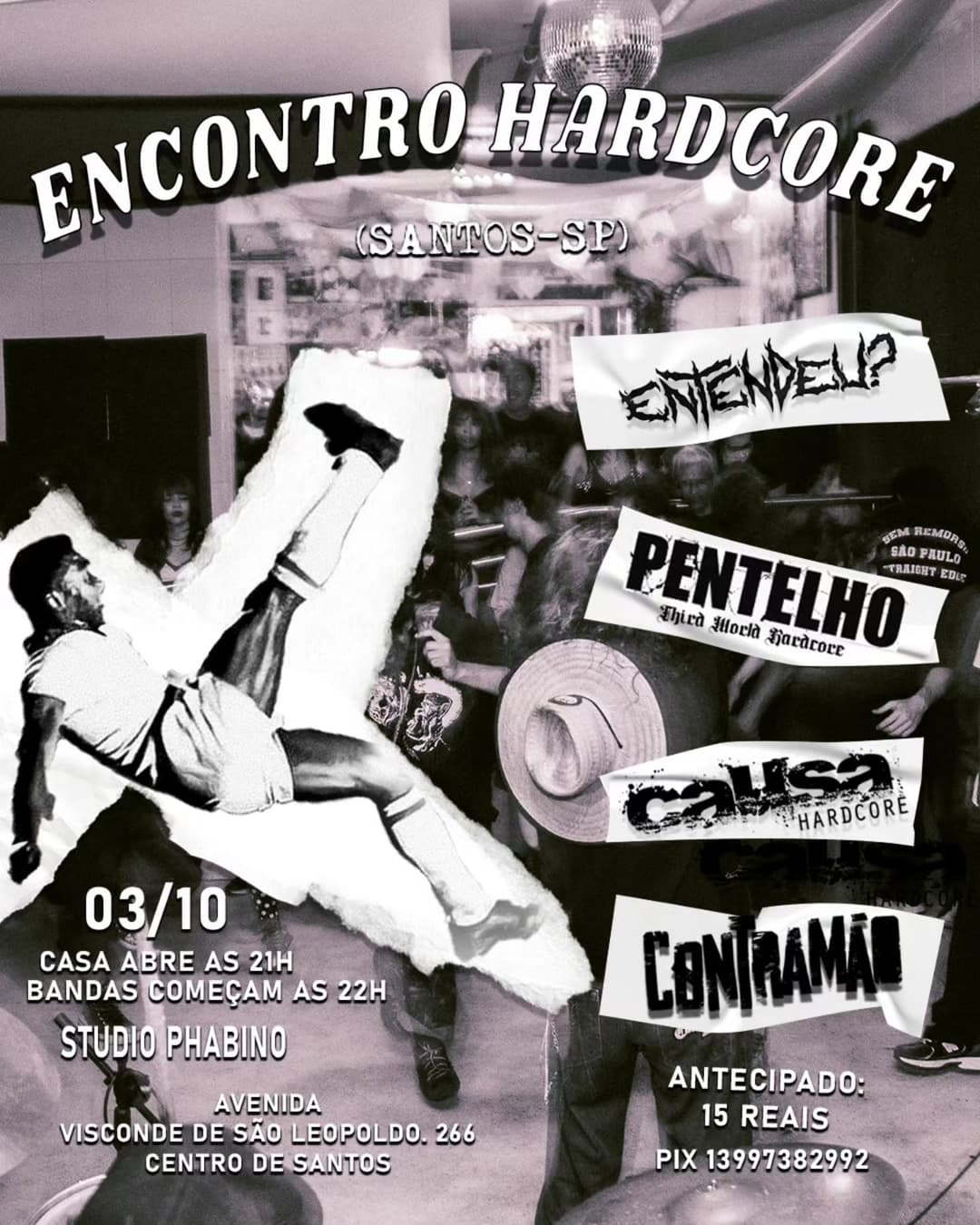 Flyer de Pentelho, Contramão Hardcore e mais 2 artistas