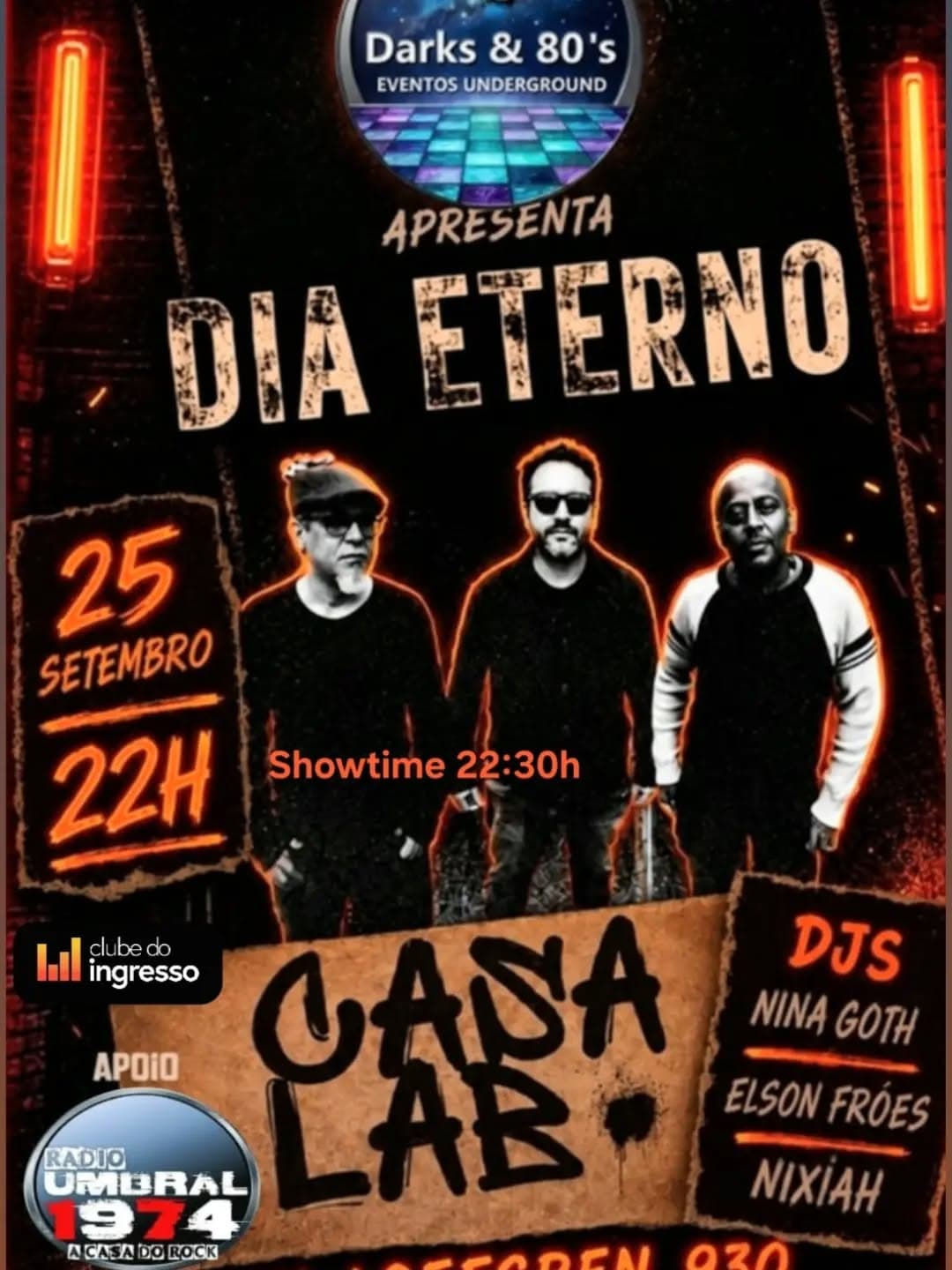 Flyer de Nina Mendes, Dia Eterno, Nina Goth, elsonfroes e Nyxiah