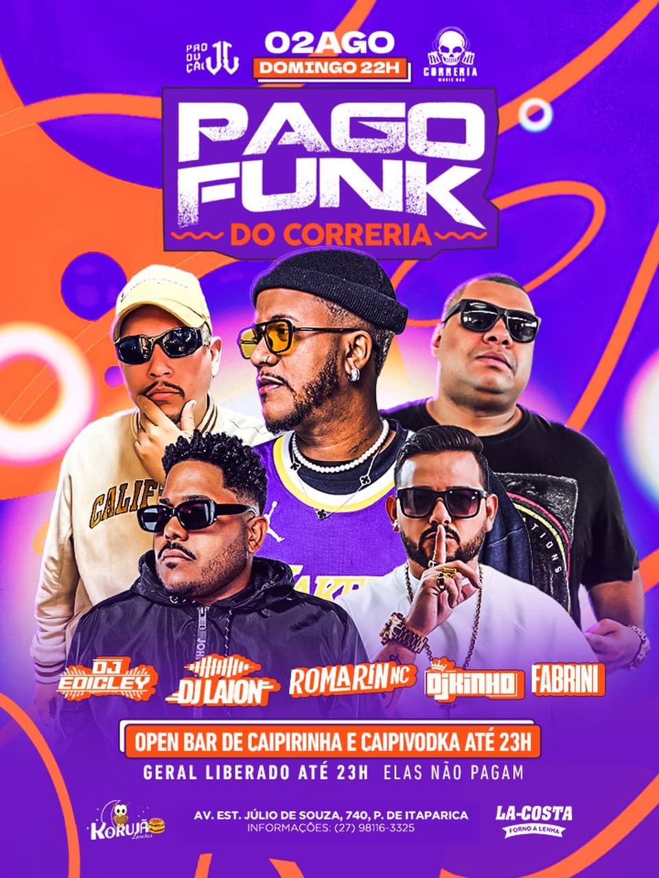 Flyer de DJ Edicley, DJ Laion, Romarin NC, DJ Kinho e Fabrini