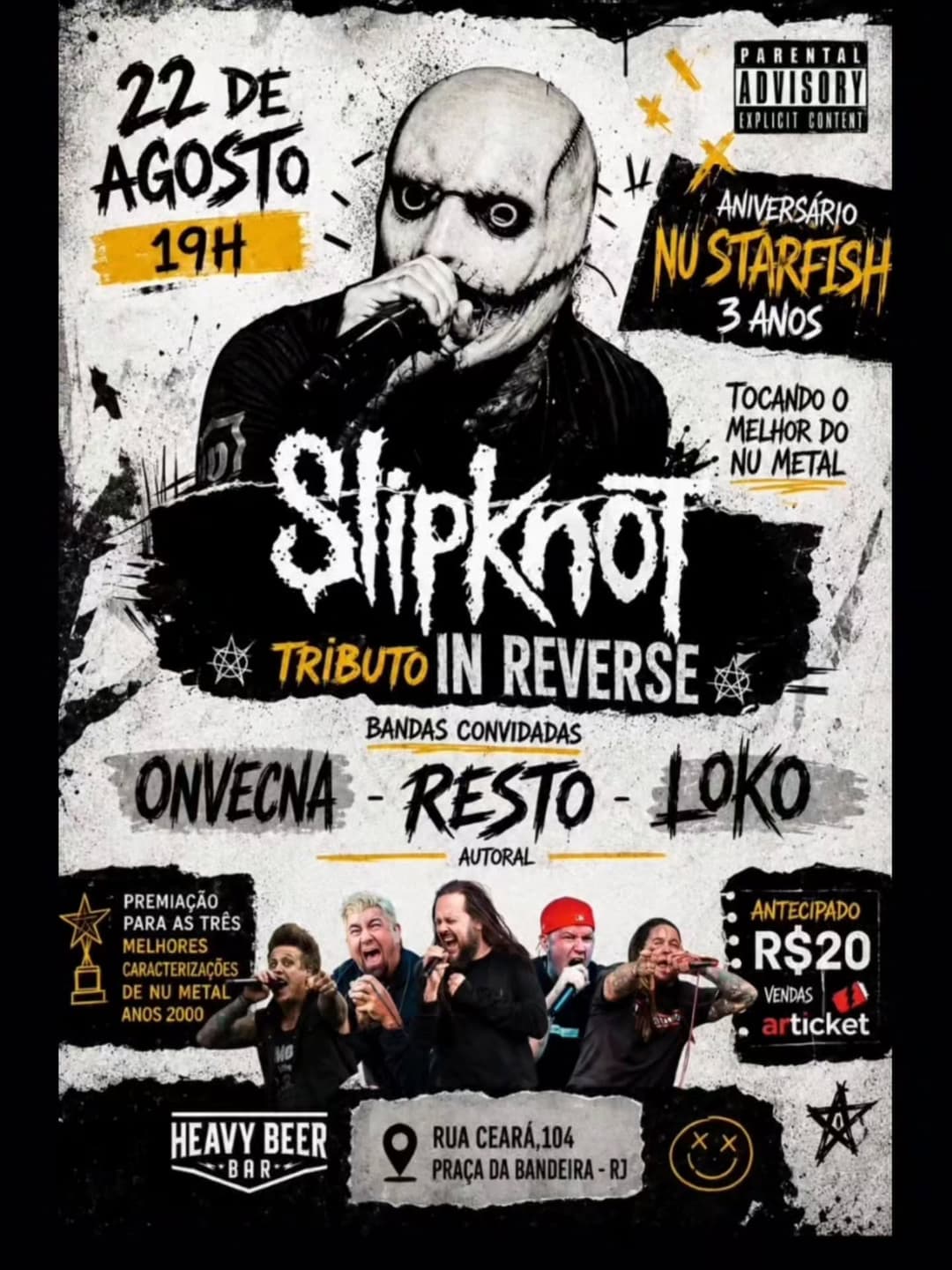 Flyer de Nu Metal All Stars e Slipknot Tributo