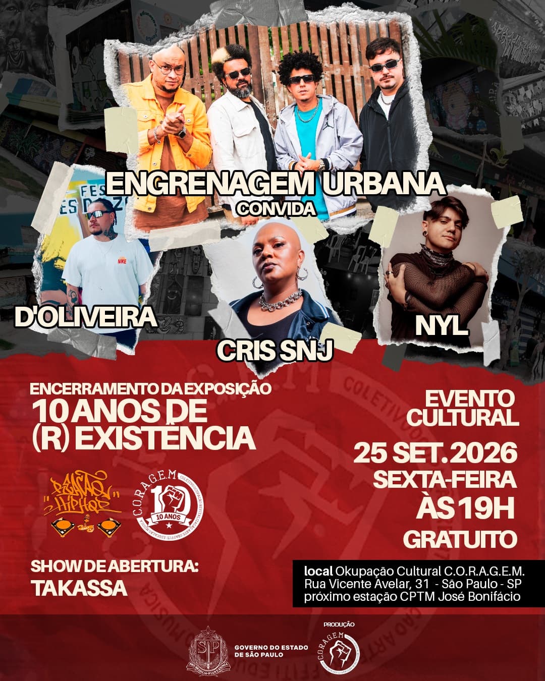 Flyer de Engrenagem Urbana, Cris SNJ | Negona e mais 7 artistas