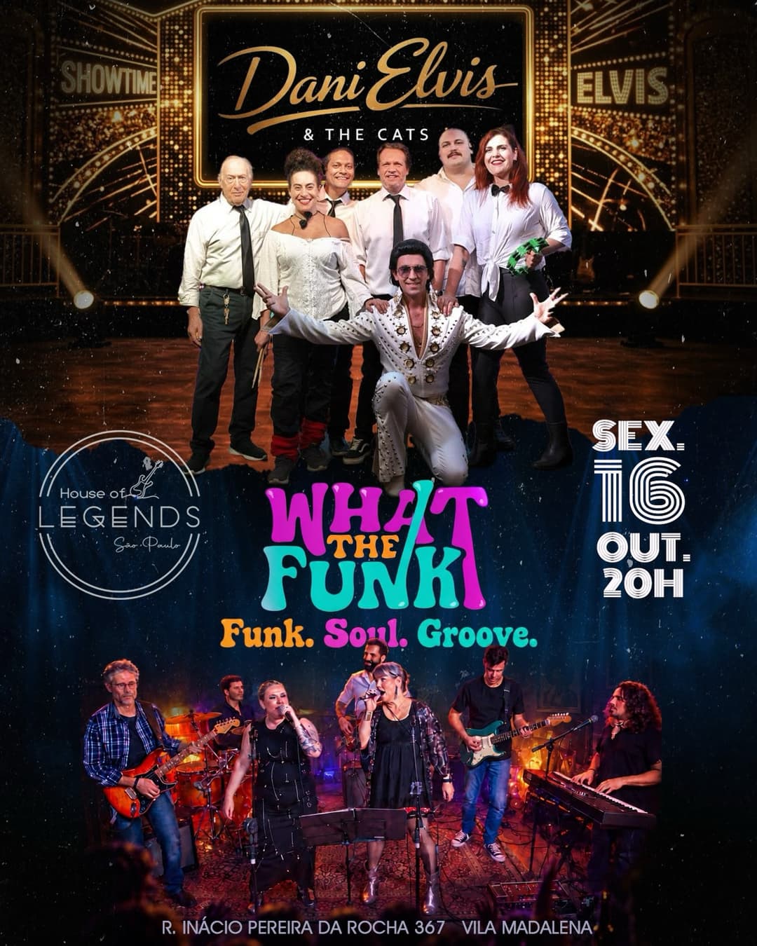 Flyer de DANI ELVIS & THE CATS e WHAT THE FUNK