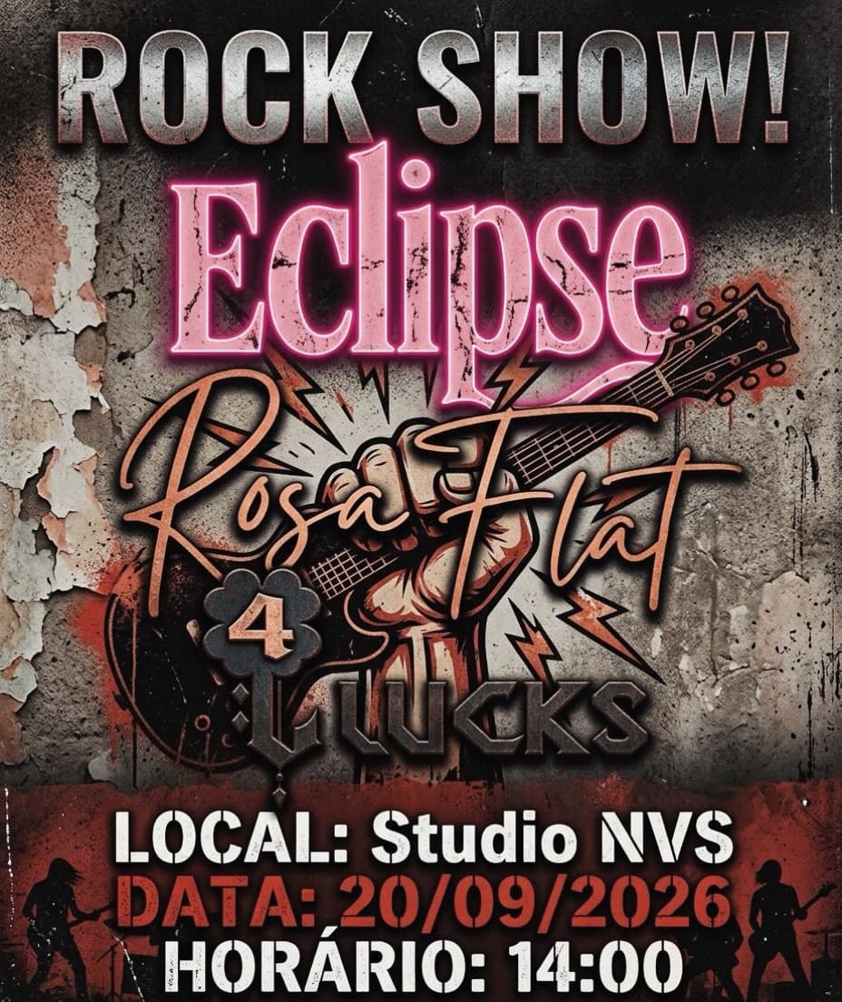 Flyer de Eclipse Rock, Rosa Flat e 4 Lucks