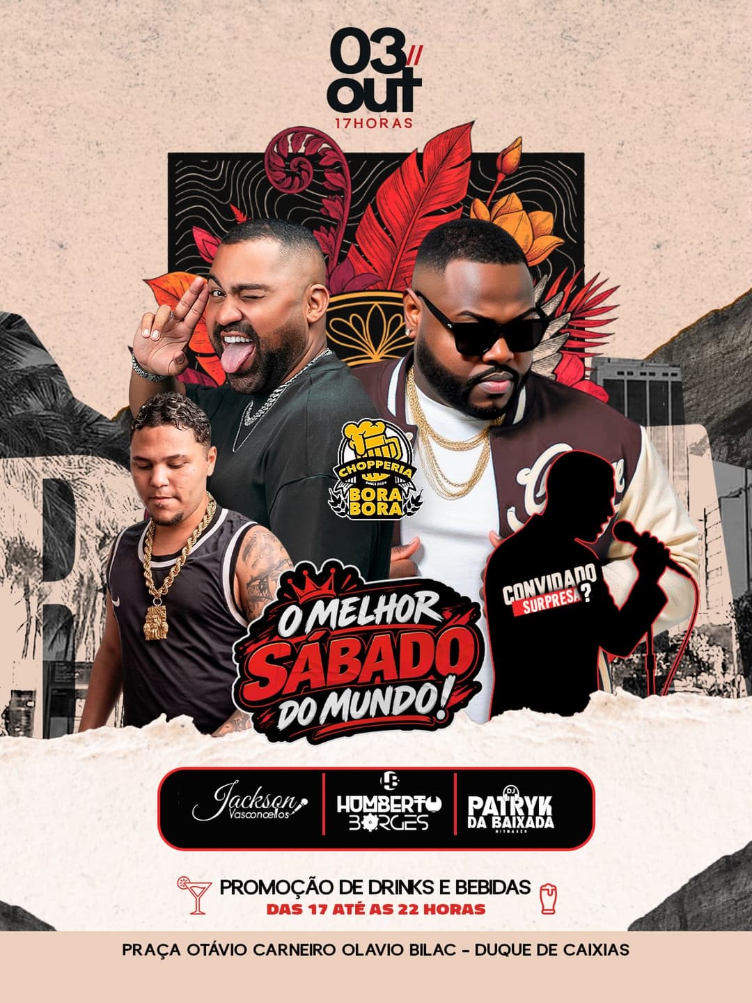 Flyer de Jackson Vasconcellos, Humberto Borges e mais 1 artista
